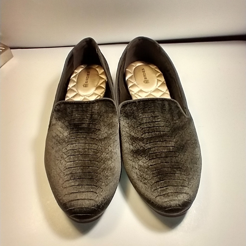 Birdies The Starling Charcoal Python Velvet Embossed Loafers Women's sz 8. - Picture 3 of 11